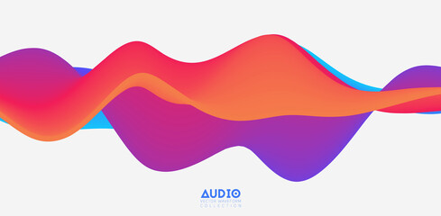 Sound wave visualiztion. 3D colorful solid waveform. Voice sample pattern.