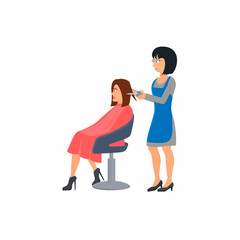 Hairdresser. A female hairdresser cuts her hair, vector illustration