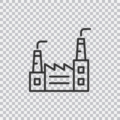 Factory line icon isolated on transparent background. Outline vector sign, linear style pictogram. Vector.