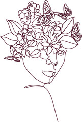 Nature woman head. Line art female face Art Print