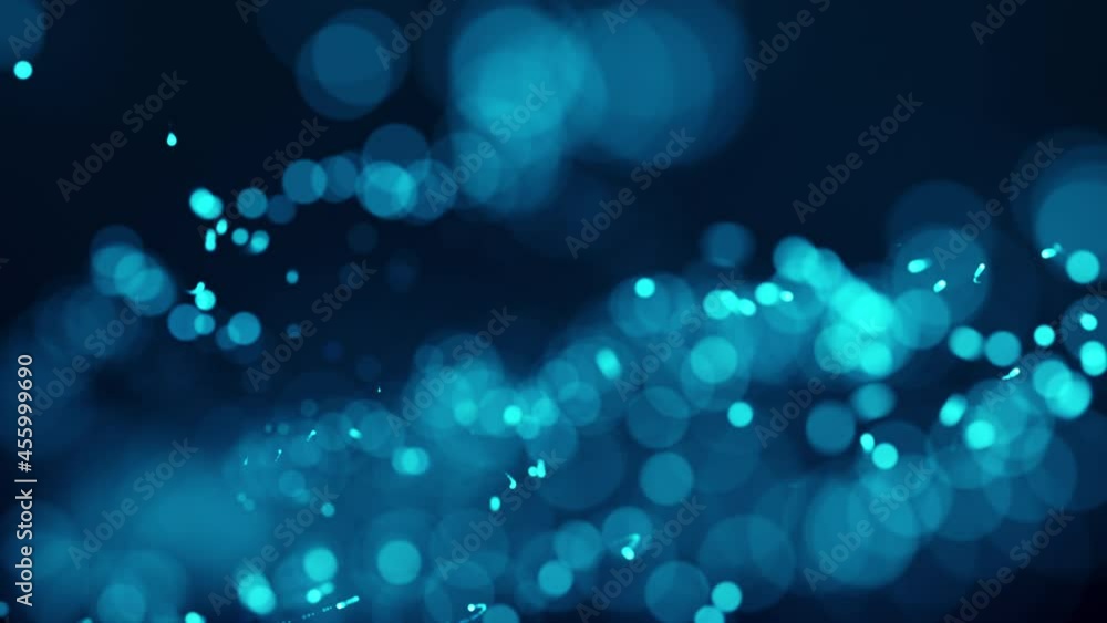 Poster abstract technology background blur bright blue digital particles wave motion on black.futuristic po