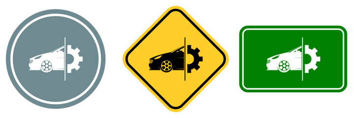 Set of Automobile service sign isolated on white background.
