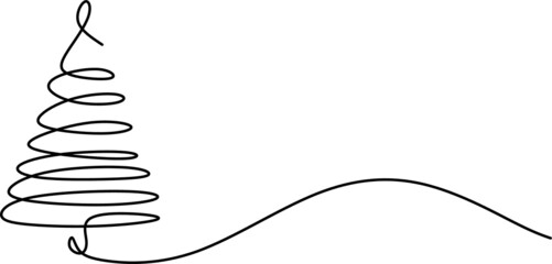 Christmas pine fir tree line art. Continuous one line drawing. Vector illustration minimalistic design. 2022 year, Christmas and New Year, Christmas tree type concept, New Year. Year of the tiger.