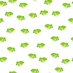Seamless pattern Batavia salad on white background. Simple ornament with lettuce.