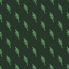 Fototapeta premium Seamless pattern bunch arugula salad on dark teal background. Minimalistic ornament with lettuce.