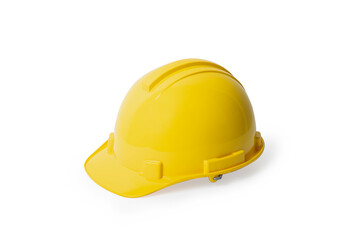 Industrial workers or construction site safety equipment.Yellow safety helmet isolated on white background