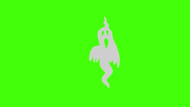 Ghost animation, flat design on green screen chroma key, halloween graphic element
