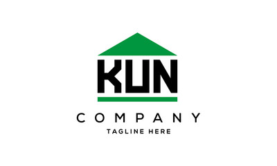 KUN three letter house for real estate logo design