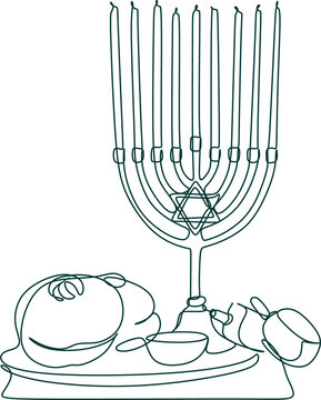 recommend clip art: Hanukkah set of line art menorah icon isolated on black background. Religion icon. Hanukkah traditional symbol. Line drawing of jew, jewish symbol