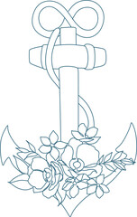 Anchor with flowers line art. anchor vector. Sea minimal logo