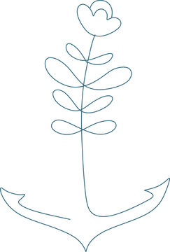 Anchor with flowers line art. anchor vector. Sea minimal logo