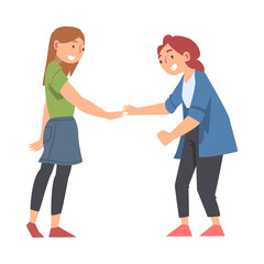 Fototapeta premium Happy Woman Character Putting Their Hands Together Showing Unity and Solidarity Vector Illustration
