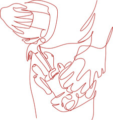 Labor Day Celebration. Hands with usa flag. Labour day Line art.  International Workers' Day Minimal illustration 