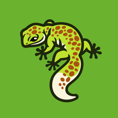 Cute green leopard gecko lizard logo - obrazy, fototapety, plakaty