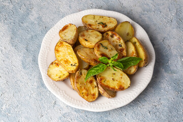 Delicious looking baked potato, food concept photo.