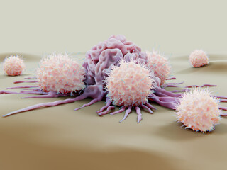 Natural killer cells attacking a cancer cell - obrazy, fototapety, plakaty