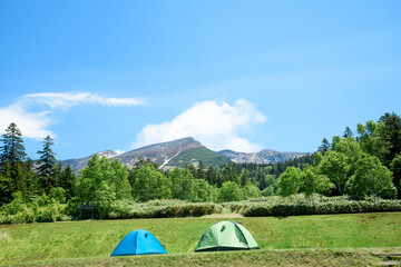 十勝岳のふもとのキャンプ場  北海道美瑛町