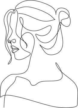 Woman Long Hair Line Art. Minimal Hair Dresser Logo. Beauty Salon Vector One Line