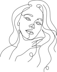 Woman long hair line art. Minimal hair dresser logo. Beauty salon vector one line