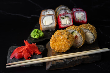 sushi with salmon and wasabi