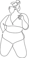 Beautiful woman plus size body line art illustration. Minimalist linear female oversize figure. Abstract nude sensual line art. Simple body positive elegant poster.