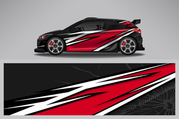 Obraz premium Wrap car vector design decal. Graphic abstract line racing background design for vehicle, race car, rally, adventure livery camouflage.