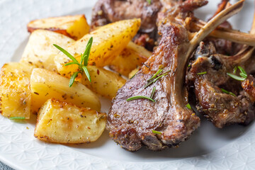 Grilled lamb chops and potatoes in delicious view