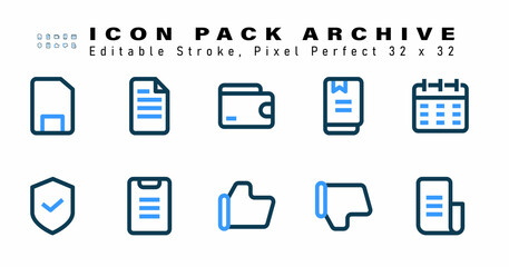 Icon Set of Archive Two Color Icons. Contains such Icons as Calendar, Shield, Board, Like etc. Editable Stroke. 64 x 64 Pixel Perfect