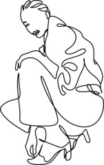 Continuous Line Drawing of Woman Abstract Body, Fashion Minimalist Concept, Woman Beauty Drawing, Vector Illustration. Good for Prints, T-shirt, Banners, Slogan Design Modern Graphics Style