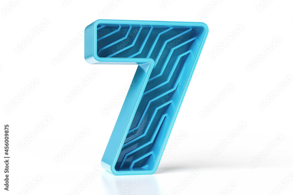 Poster shiny bluish colors 3d typeface great for a modern eye catching design concept. number 7 designed wi