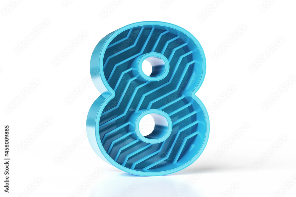Poster gaming style 3d bluish font. isometric style isolated number 8 great for headers, posters, advertise