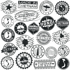 Hanoi, Hoàn Kiếm, Hanoi, Vietnam Set of Stamp. Vector Art Postal Passport Travel Design. Travel and Business Seals.