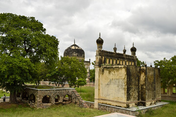 Fototapeta premium Antique Islamic Architectural Art Seven Tombs Dome of Qutub Shahi Rulers of Hyderabad