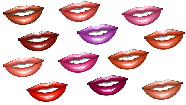 Mouth expressions lips body language realistic set with bright drawing attention lipstick colors transparent Vector