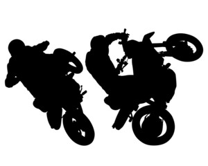 Man in protective clothing rides a sports bike. Isolated silhouette on a white background
