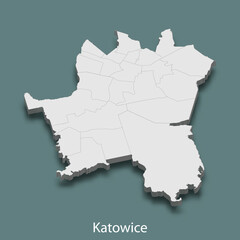 3d isometric map of Katowice is a city of Poland