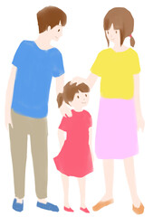 幸せな若い家族の全身イラスト