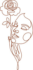 Flower face woman line drawing. Modern continuous line art. Women line art. Beauty salon logo. Coloring book. Botanical print. Nature symbol of cosmetics. Fashion logo.