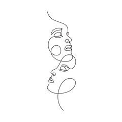 Abstract faces one line couple vector minimalist. 