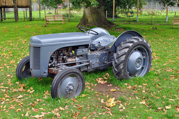 Close Up of Old Grey Ferguson TE 20 Tractor in  Grassy Field