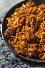 Homemade Trendy Korean Jjapaguri Noodles with Beef