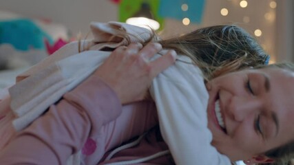 happy little girl hugging mother enjoying loving mom embracing daughter at home 4k footage