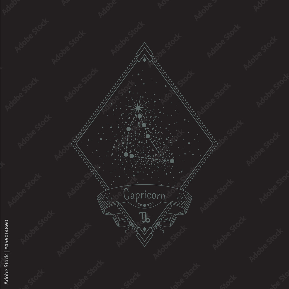 Canvas Prints sketch tattoo capricorn constellation with title in a retro frame. vector linear isolated diamond-sh