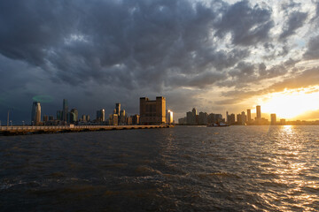 Fototapeta na wymiar Pier 34 at Hudson River Park in New York City during a Sunset