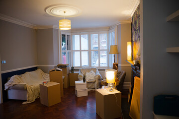 Moving boxes in living room