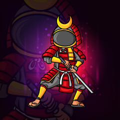 Obraz premium The cool samurai man with the astronaut helmet esport logo design
