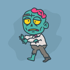 Zombie character walks with outstretched arms. Hand drawn character. Vector illustration