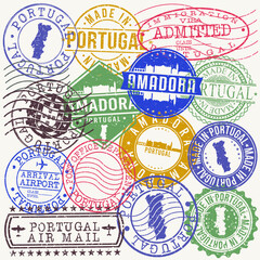 Amadora, Portugal Set of Stamps. Travel Stamp. Made In Product. Design Seals Old Style Insignia. - obrazy, fototapety, plakaty