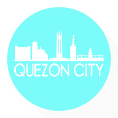 Quezon City, Metro Manila, Philippines Round Button City Skyline Design. Silhouette Stamp Vector Travel Tourism.