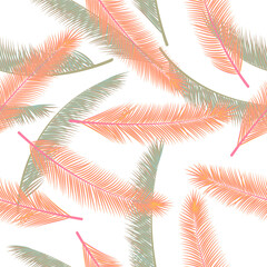 Exotic palm leaves vector seamless pattern. Vintage graphic design. Tropical jungle palm leaves textile print pattern.